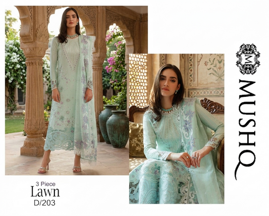 EID Collection Mushq Embroidered lawn Three Piece (3P)