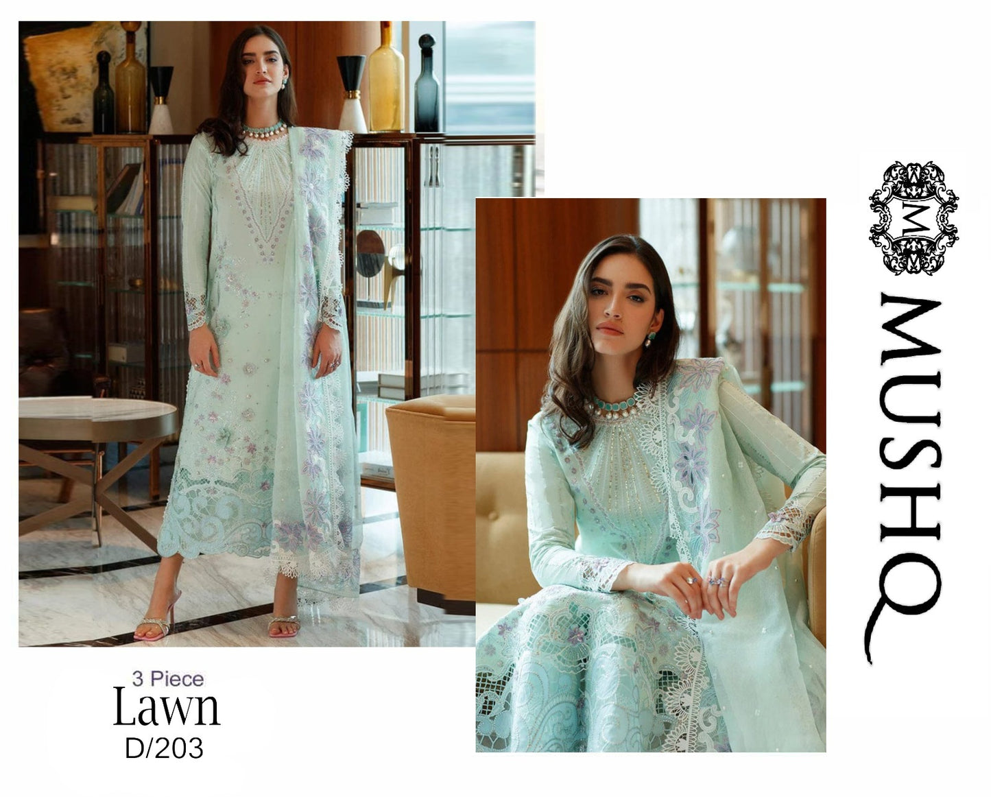 EID Collection Mushq Embroidered lawn Three Piece (3P)
